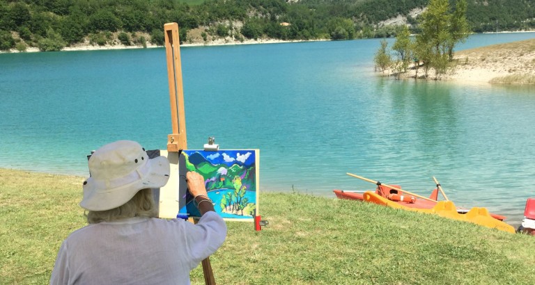painting at lago di fiastra