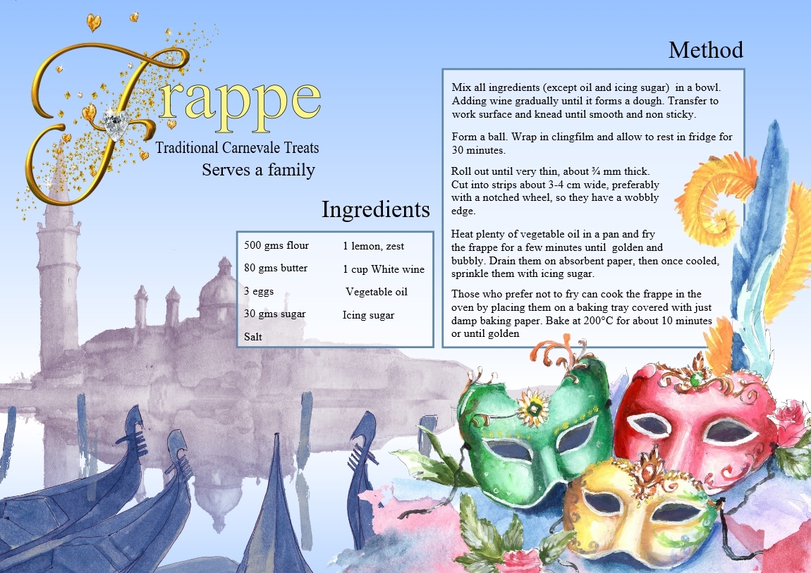 Recipe for Frappe from Gorgiano Studios, illustrated by Caroline Crawford