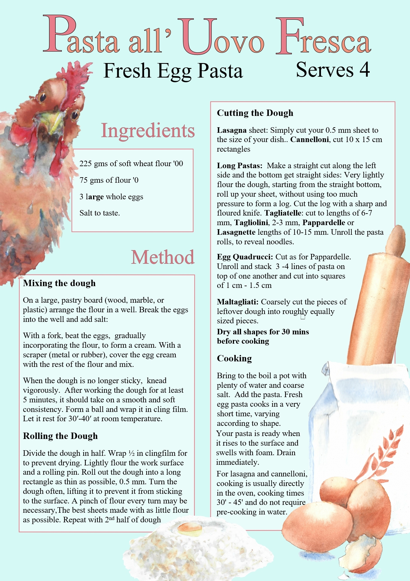 Melanzana pasta recipe from Gorgiano Studios for paintingholidayitaly illustrated by Caroline Crawford