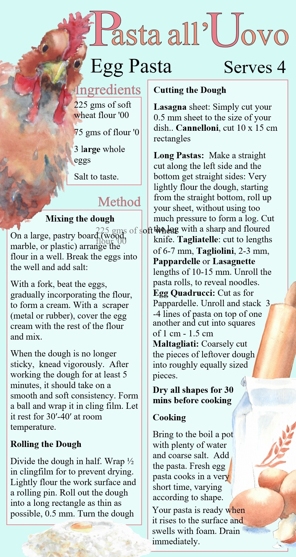 Melanzana pasta recipe from Gorgiano Studios for paintingholidayitaly illustrated by Caroline Crawford