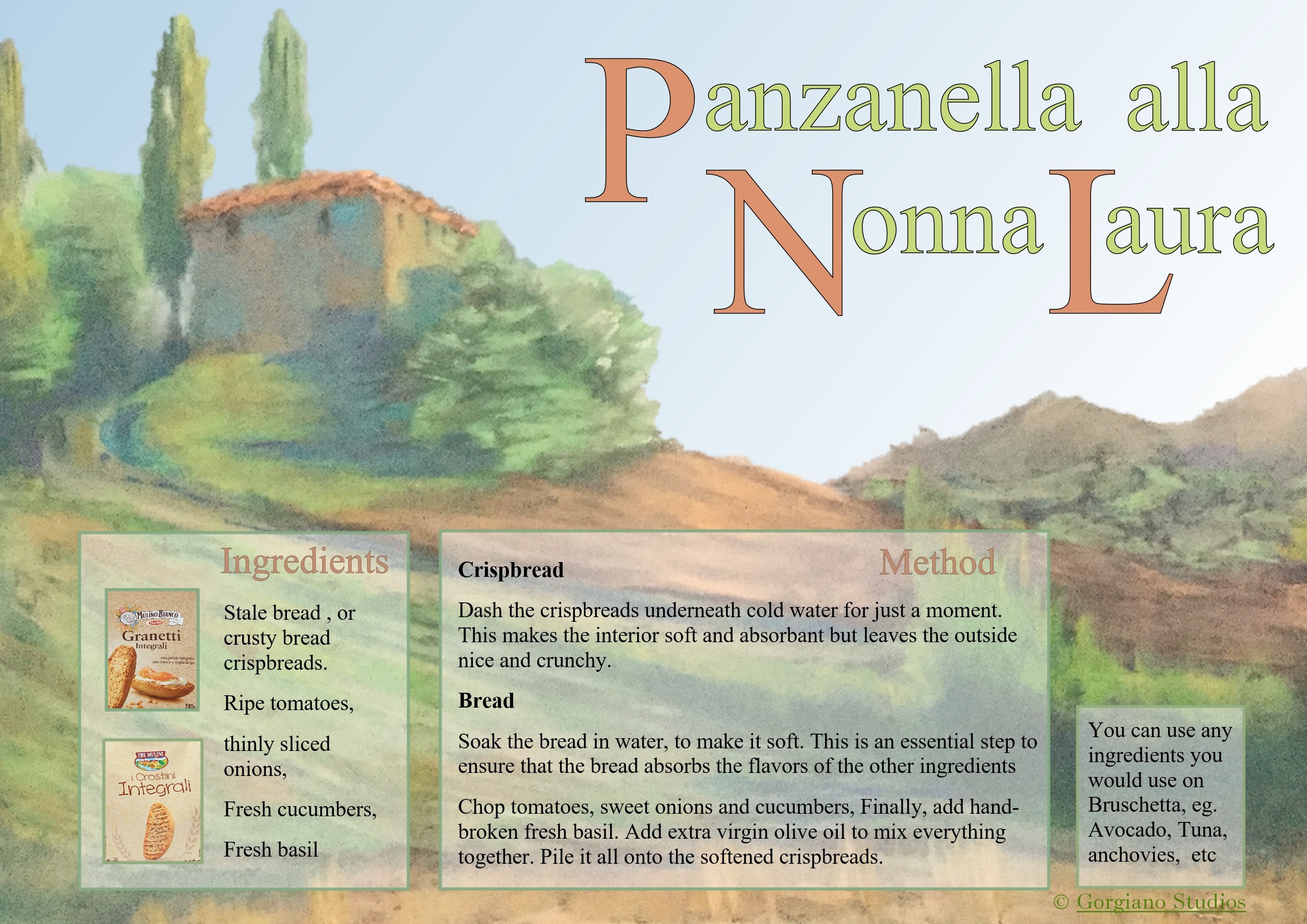 Panzanella, Soft Brushetta, Recipe card, no ads