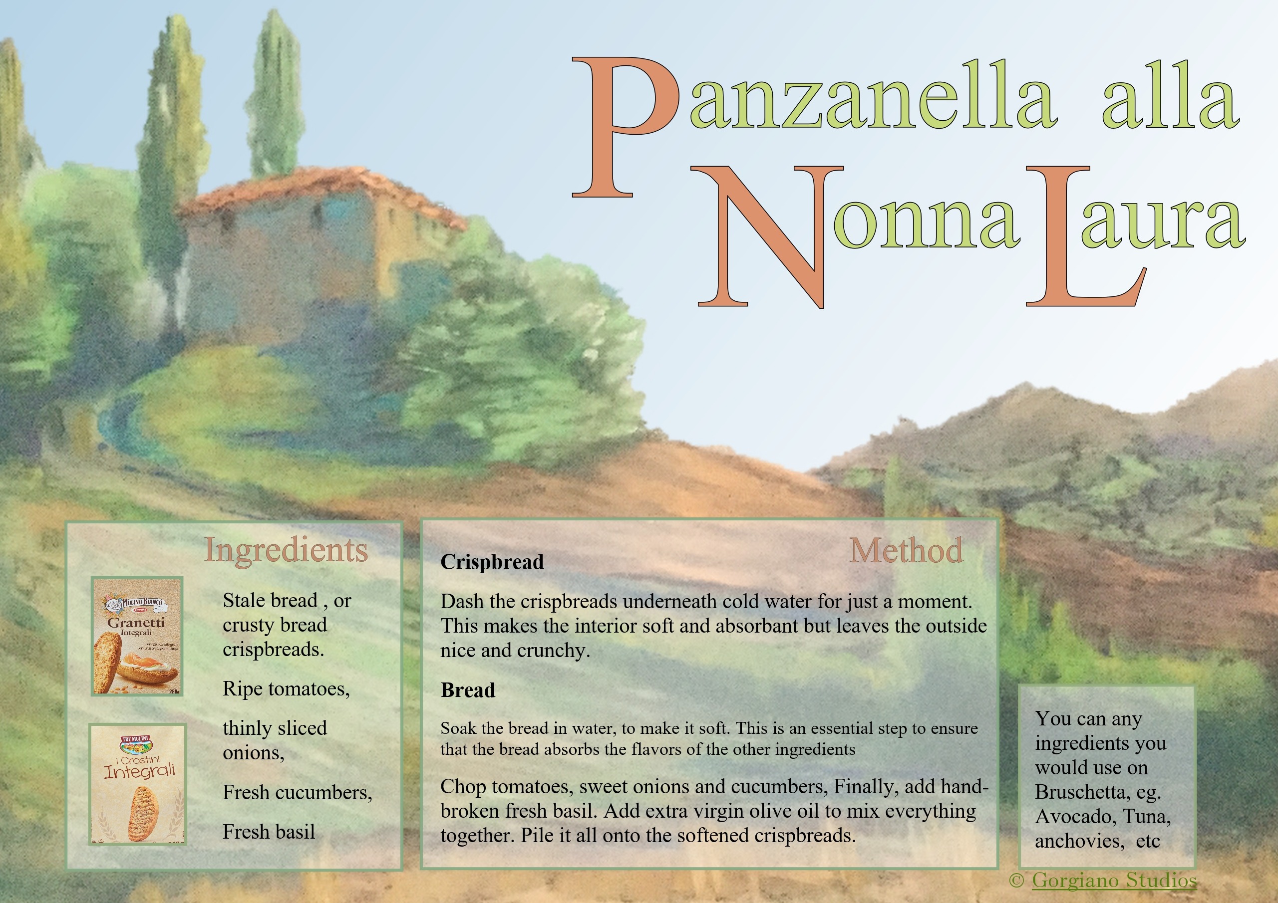 Panzanella, Soft Brushetta, Recipe card, no ads