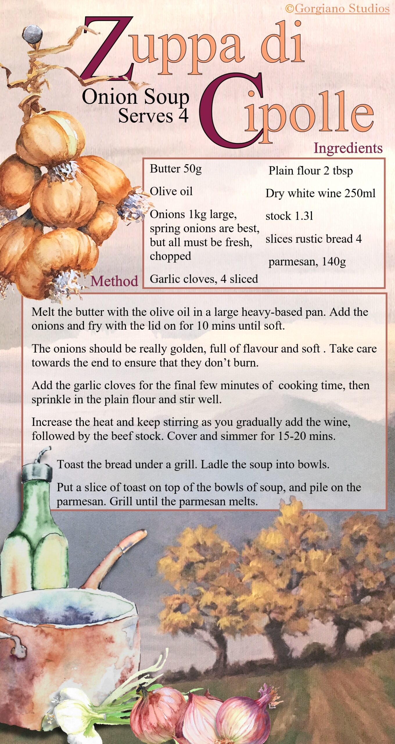 Onion soup recipe card no ads