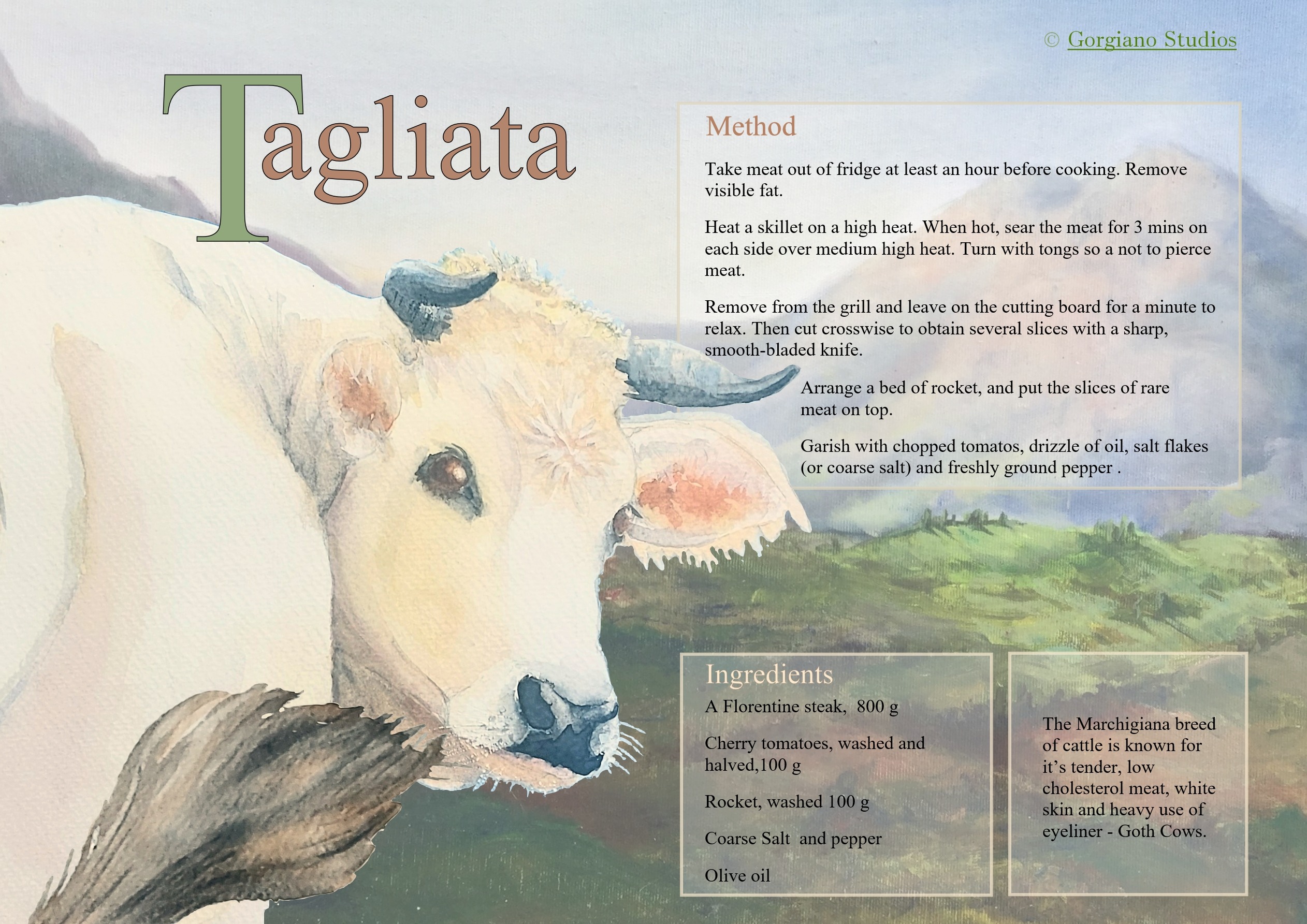 Tagliata, Gorgiano Recipe card, for your painting holiday