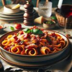 Pasta Amatriciana, recipe card, painting in italy