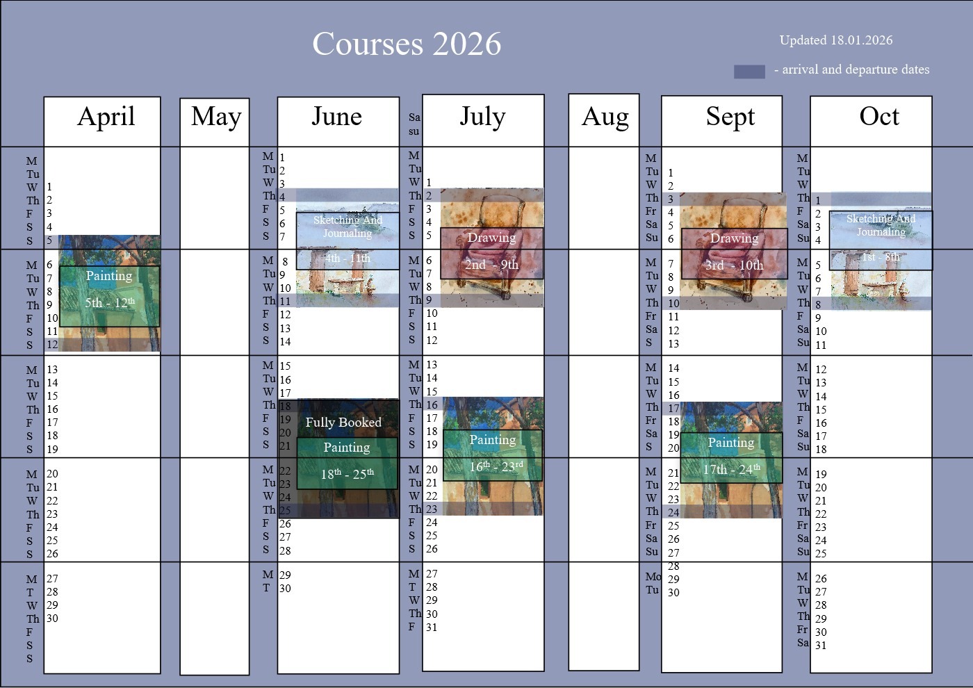 Dates for painting holidays in Italy