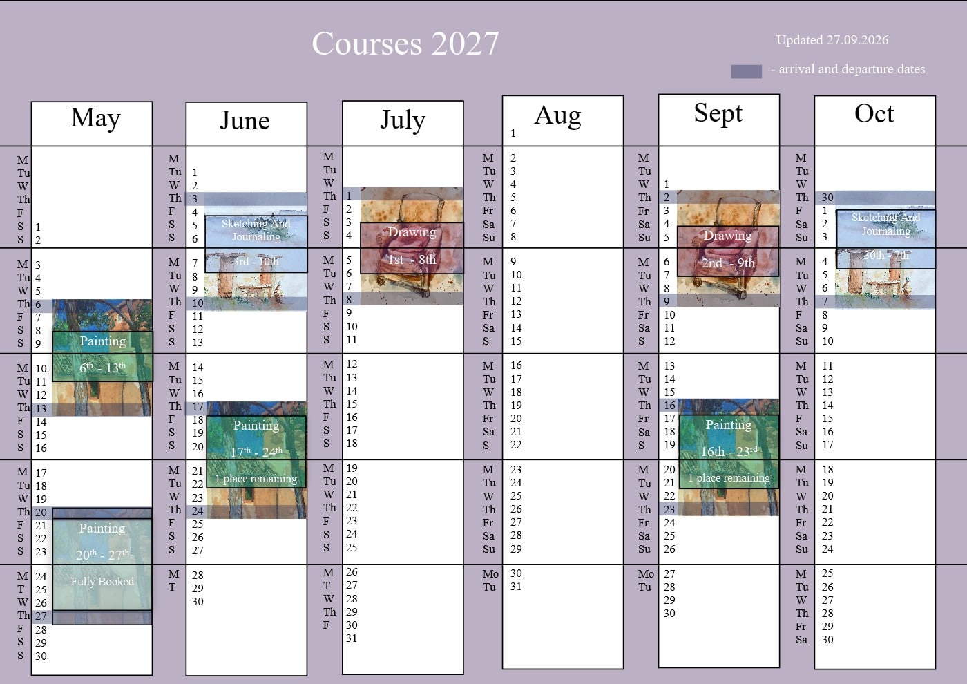 spring and summer dates for painting holidays 2027